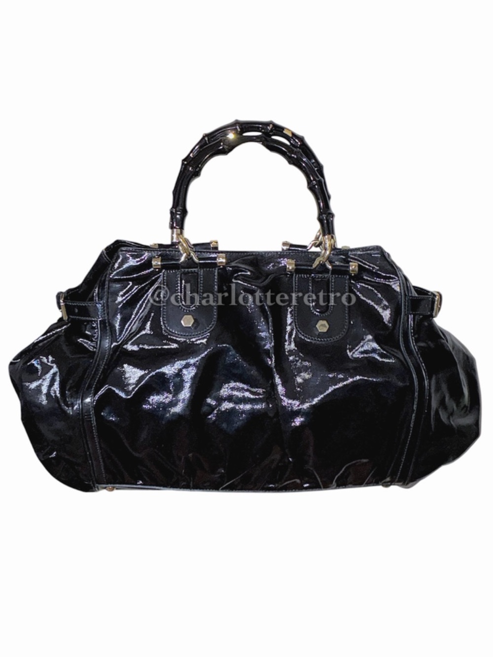 Gucci Patent Bamboo Dialux Tote 189872 Black